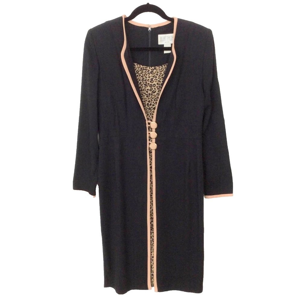 Julian Taylor Vintage Career Dress Black & Animal Print Size 8
